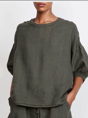 APIECE APART Delia Olive Organic Linen Tee